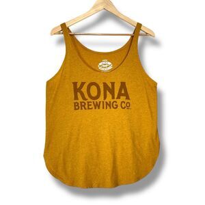 Kona Brewing Yellow Graphic Tank Top Women’s Size L Loose Fit Relaxed Summer